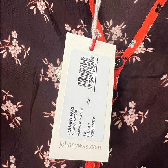 NWT Johnny Was Roslyn Toni Blouse Womens Large Multi Pattern Orange Brown Floral - Picture 4 of 5